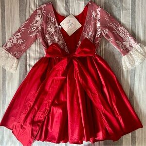 Girl August Christmas Holiday Red Lace Dress